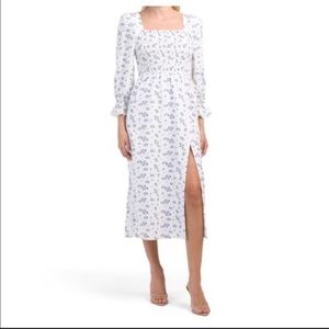 💔SOLD💔NWT House of Harlow 1960 Linen Floral Smocked Midi Dress